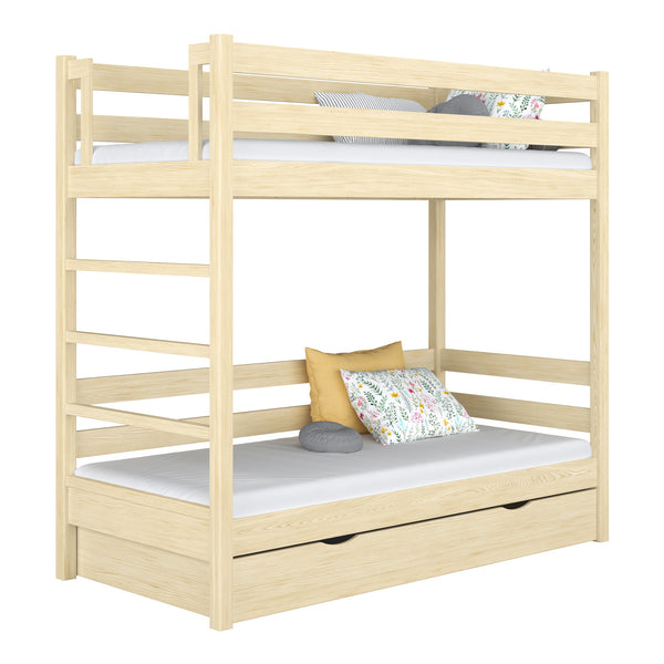 Clear Pine Wooden Bunk Bed with Drawer – Children’s Room, Solid Wood, Scandi