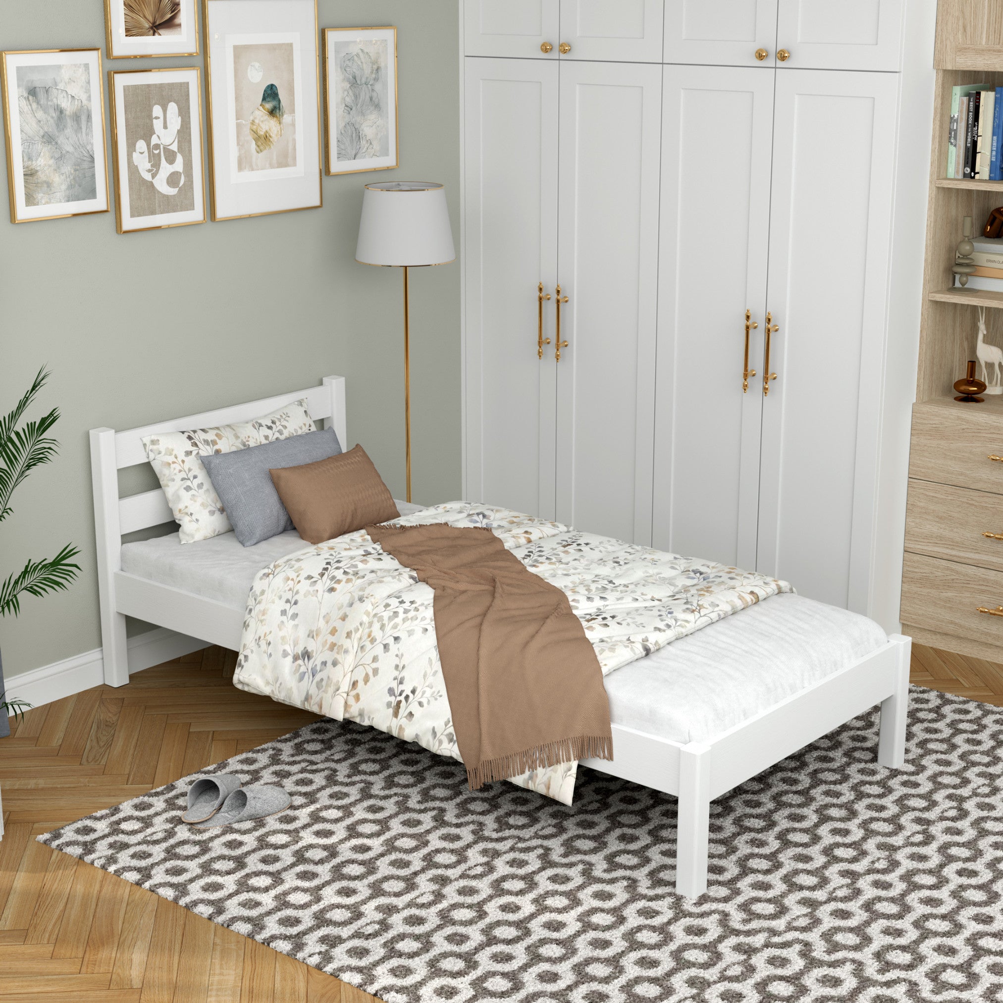 Bed white in children’s room – Scandinavian arrangement, wooden