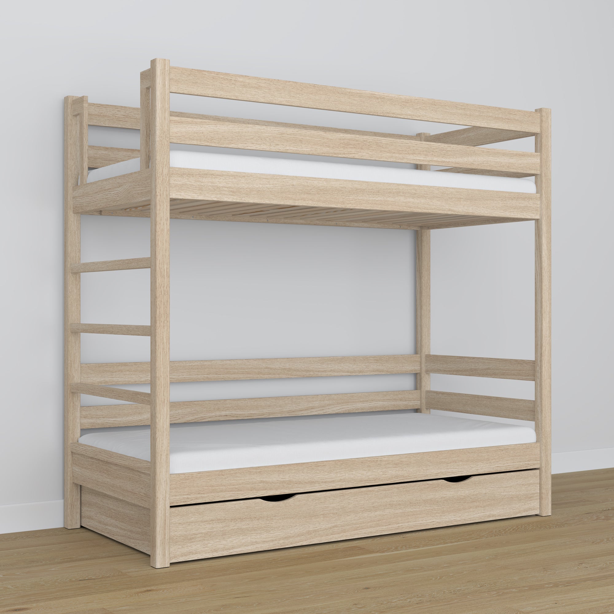 Etagenbett mit Schublade gebleichte Eiche aus Eichenholz – skandinavisches Design, Nizio