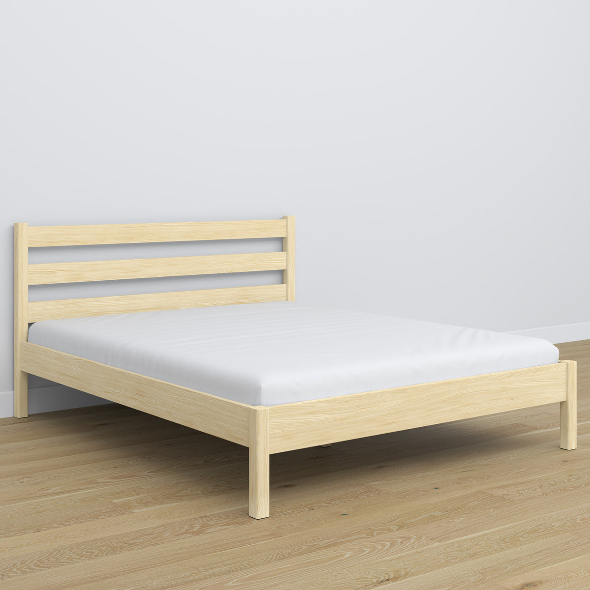 Doppelbett Kiefer farblos – Kopfteil aus Holz, Nahaufnahme der Holzqualität