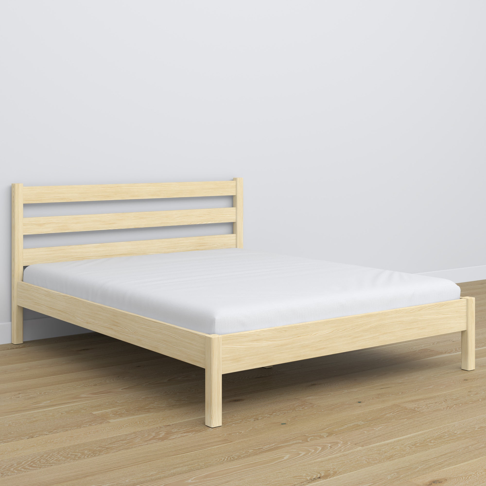Doppelbett Kiefer farblos – Kopfteil aus Holz, Nahaufnahme der Holzqualität