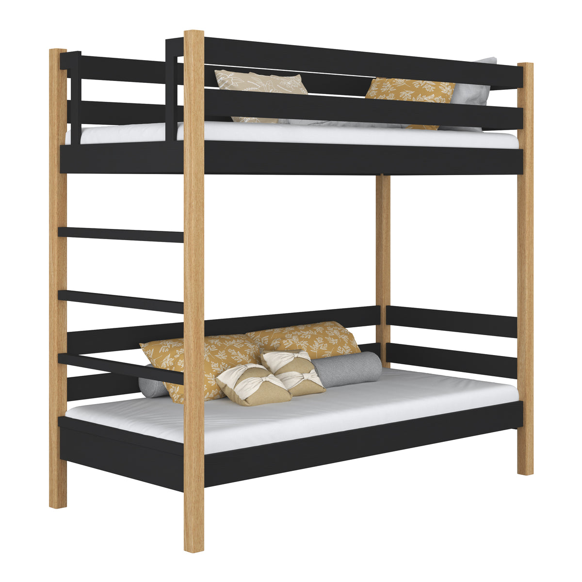 Holz-Etagenbett schwarz-eiche – Kinderzimmer, Massivholz, skandinavischer Stil