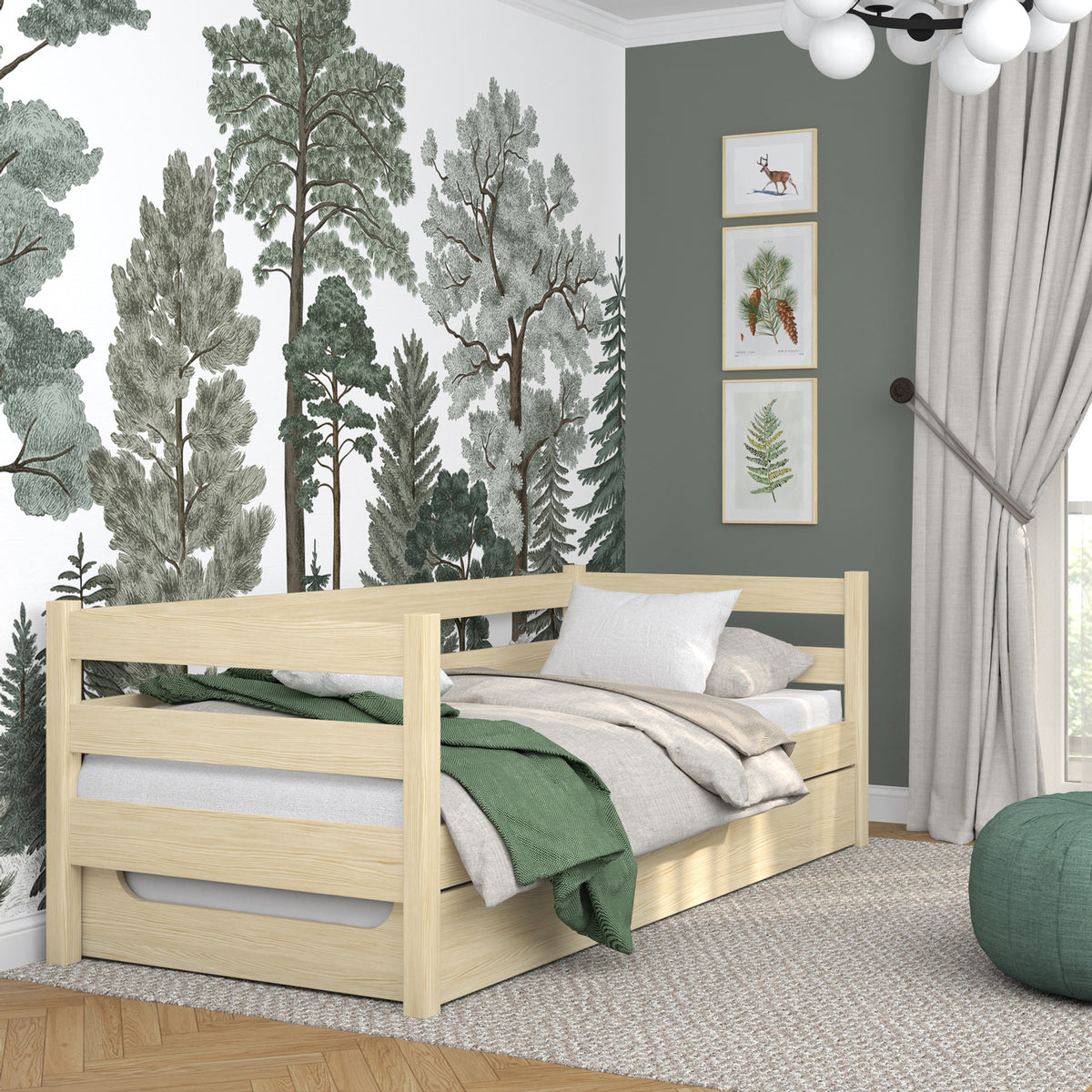 Clear pine sofa bed with mattress drawer – wooden, Nizio Home