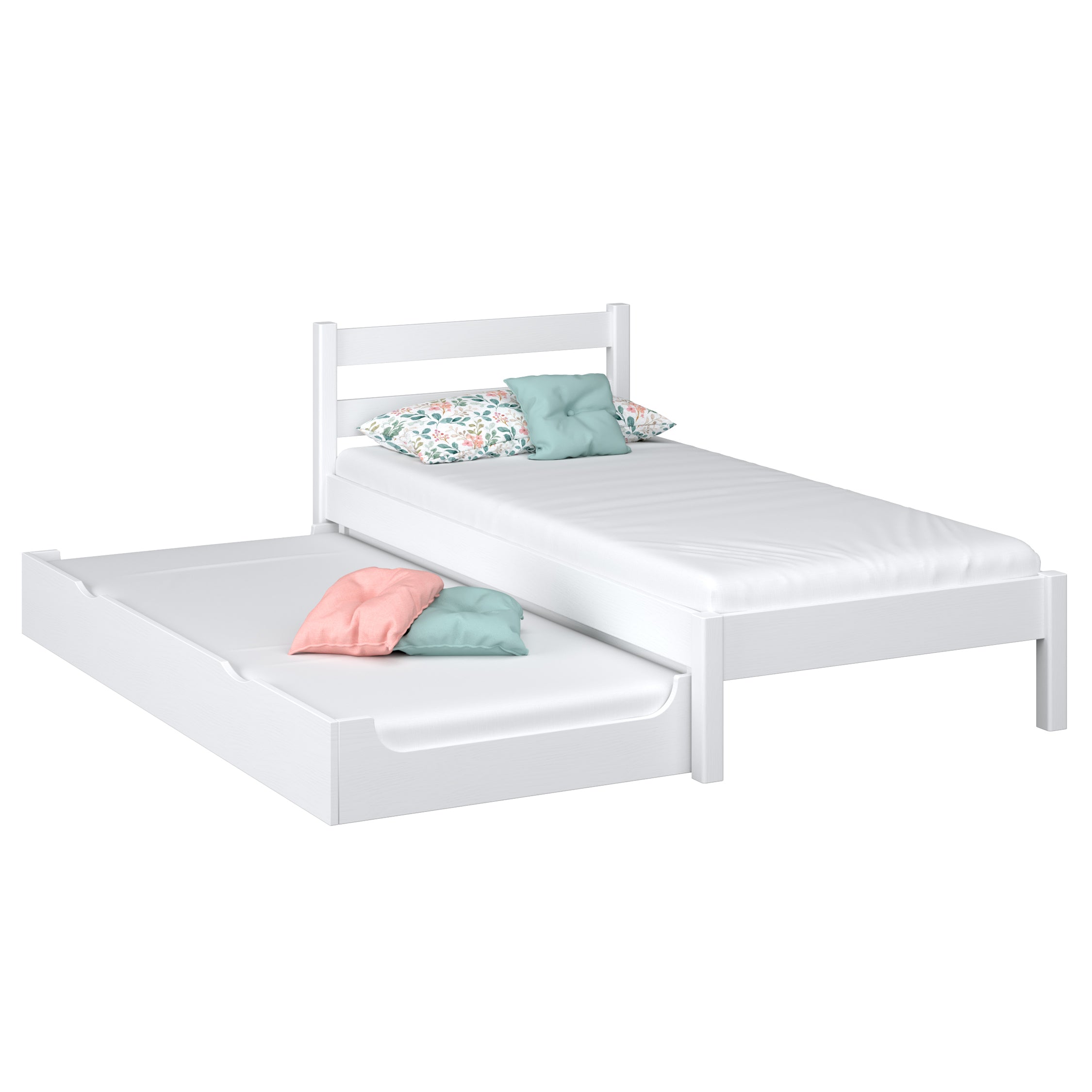 Einzelbett mit Schublade für Matratze N01 aus Holz in Wunschfarbe RAL/NCS – Massivholz, Nizio
