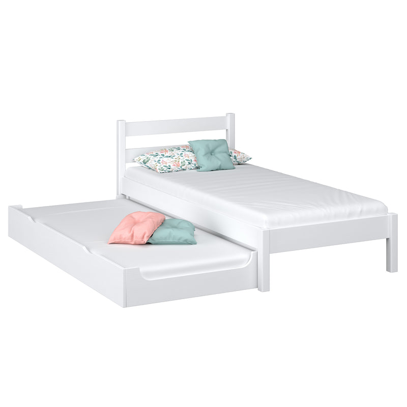 Einzelbett mit Schublade für Matratze N01 aus Holz in Wunschfarbe RAL/NCS – Massivholz, Nizio