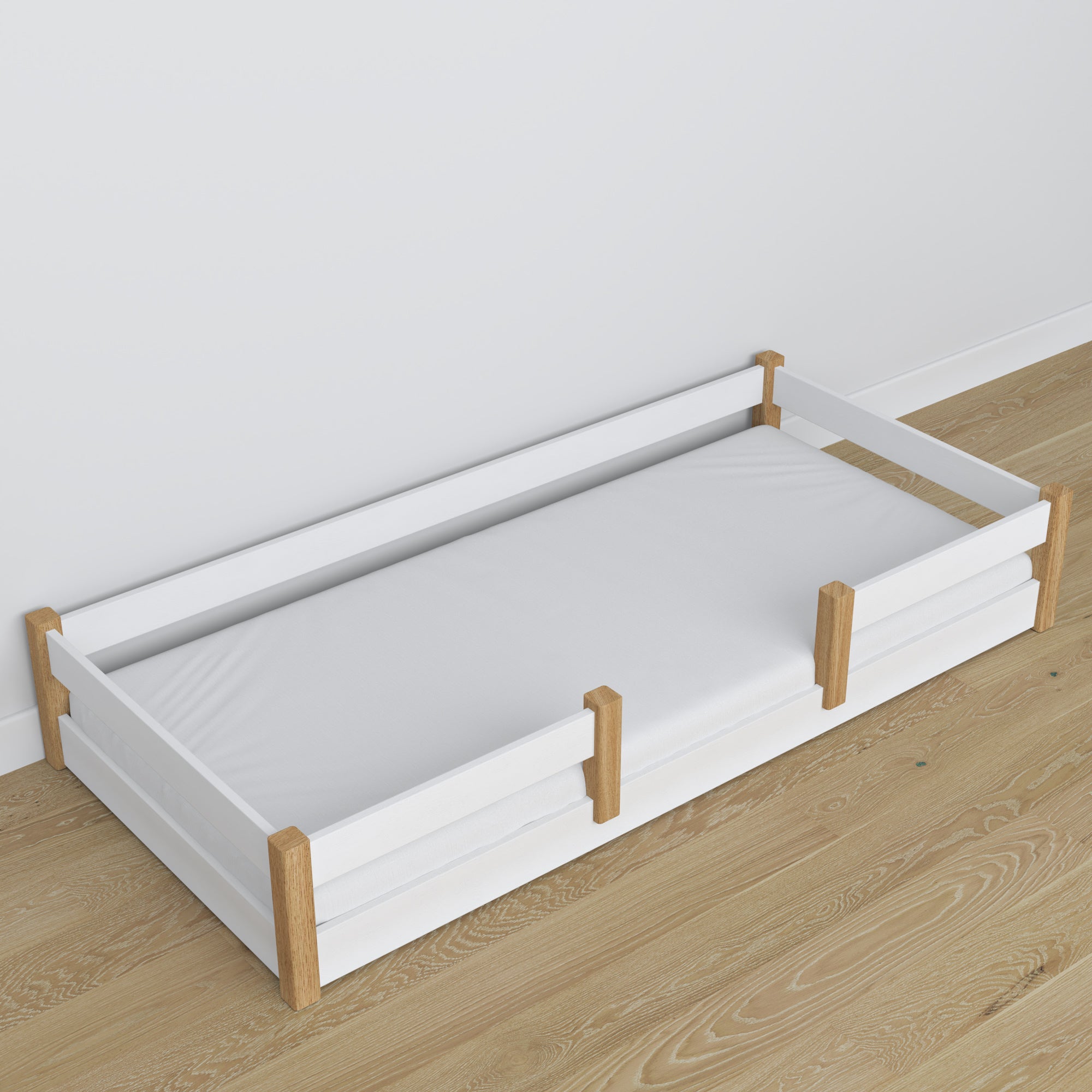 Wooden low bed N01 white / oak