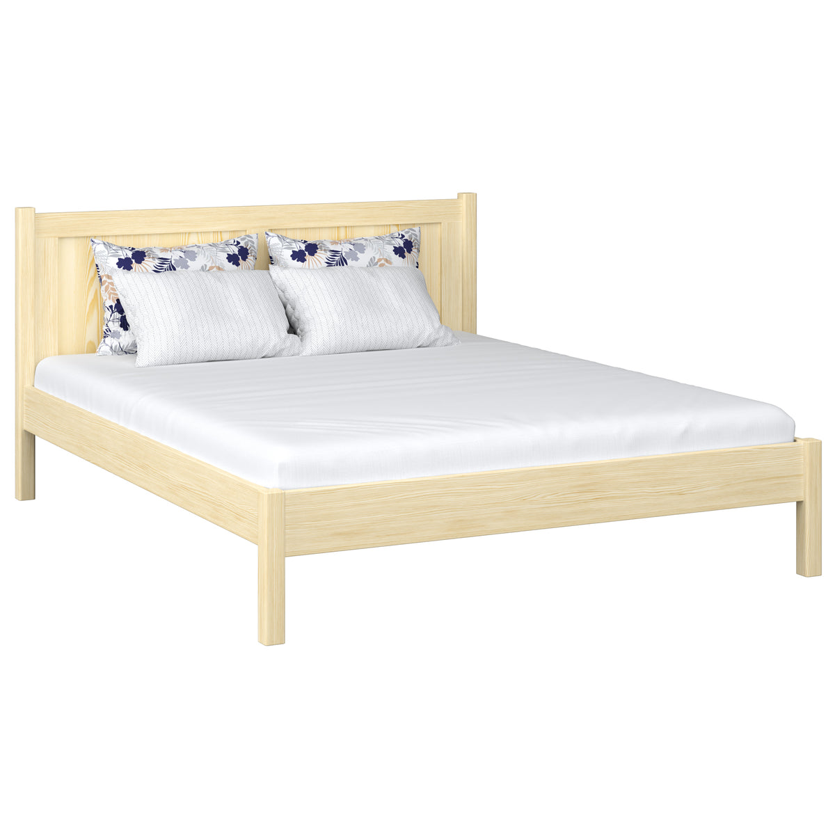 Doppelbett Holz Kiefer farblos – Schlafzimmer, Massivholz, skandinavischer Stil