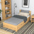 Bett mit Schublade aus Holz Kiefer natur – Schublade geöffnet, Staurauminnenraum