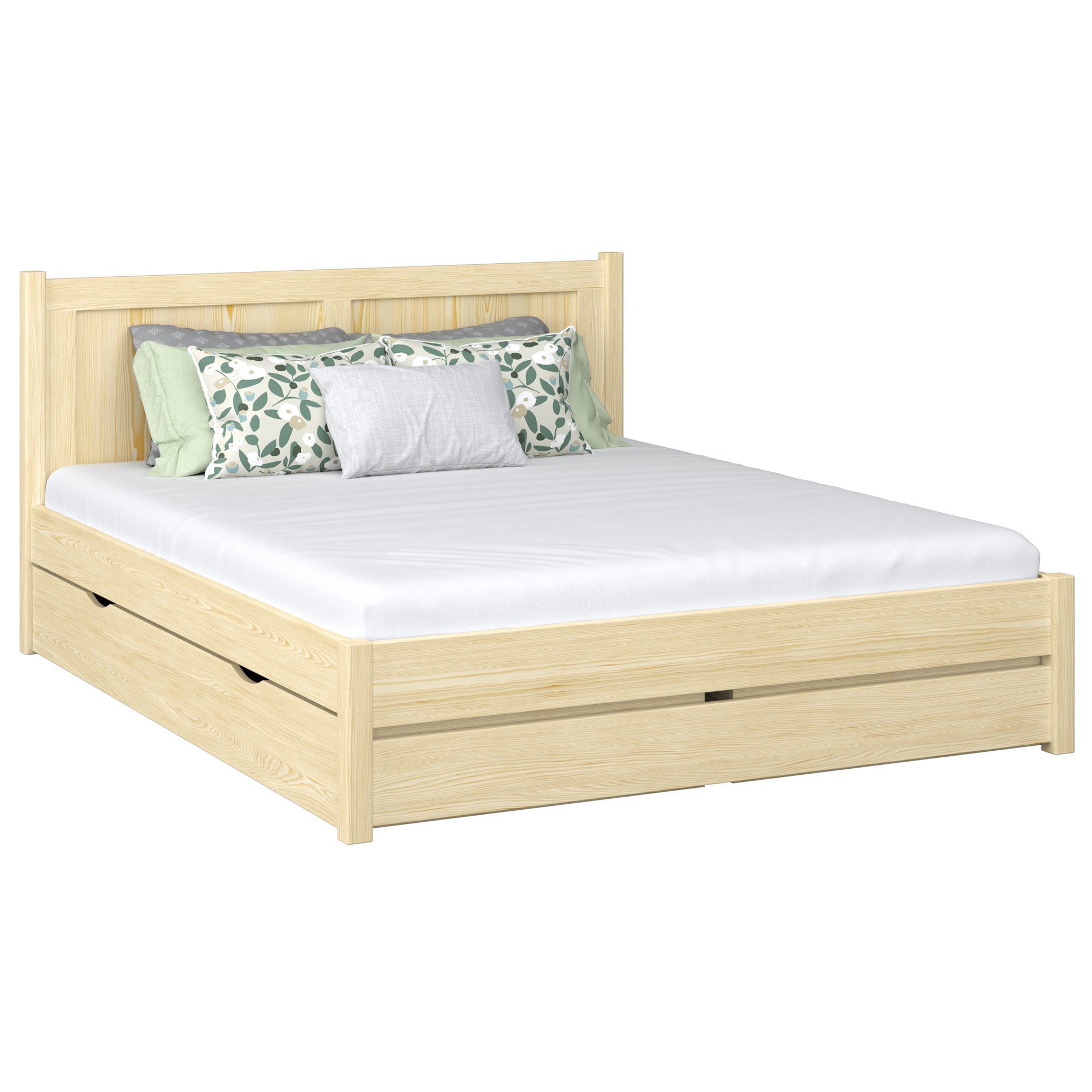 Doppelbett mit Schublade aus Holz Kiefer farblos – Schlafzimmer, Stauraum, Scandi-Stil