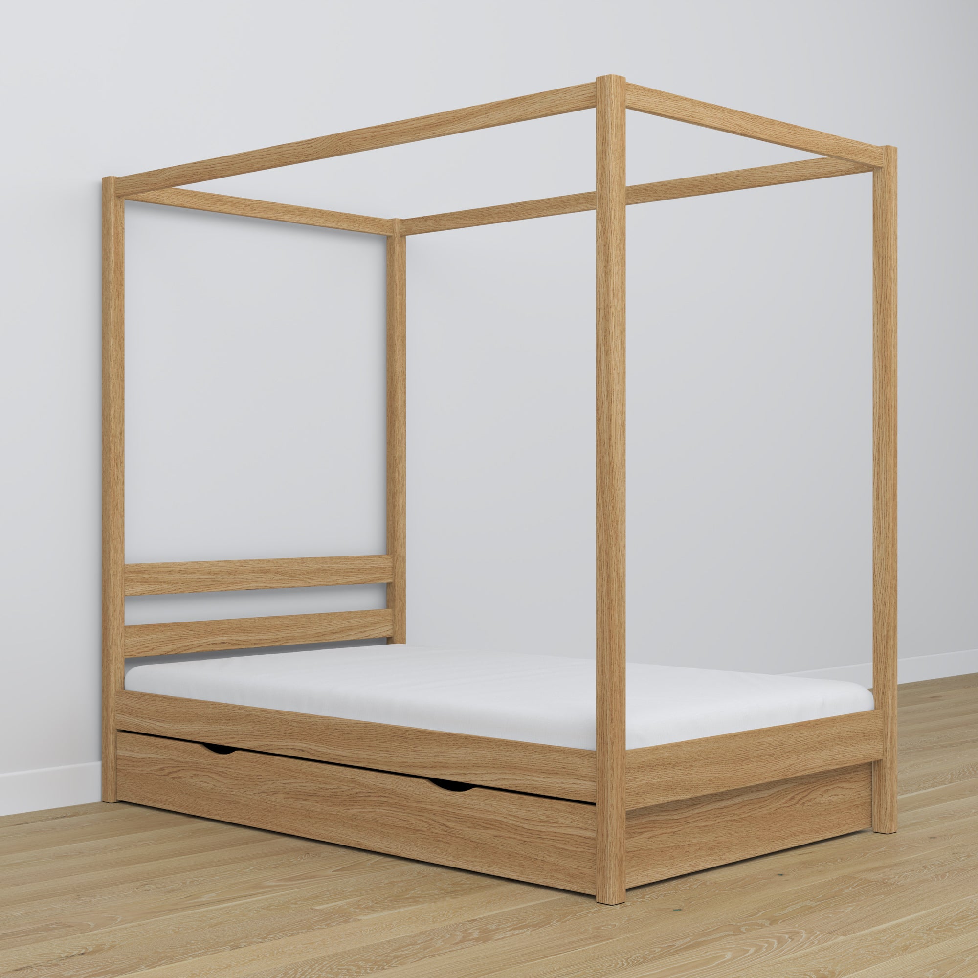 Himmelbett aus Eiche, Natureiche – Dekorationsrahmen, Kinderzimmer