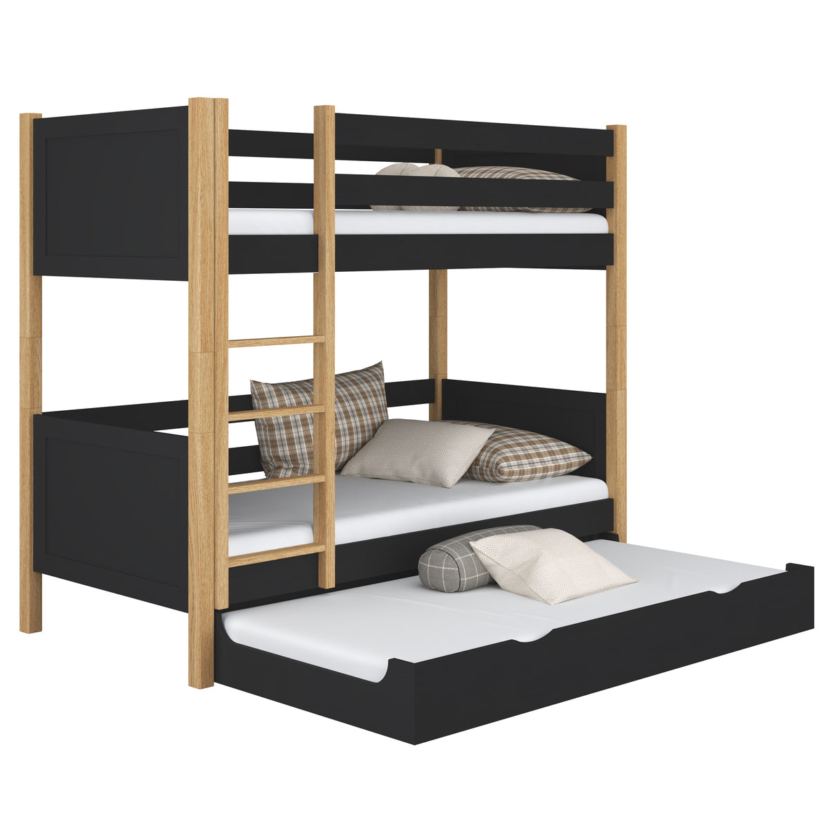 Hochbett mit Schublade für Matratze aus Holz Schwarz-Eiche – Kinderzimmer scandi