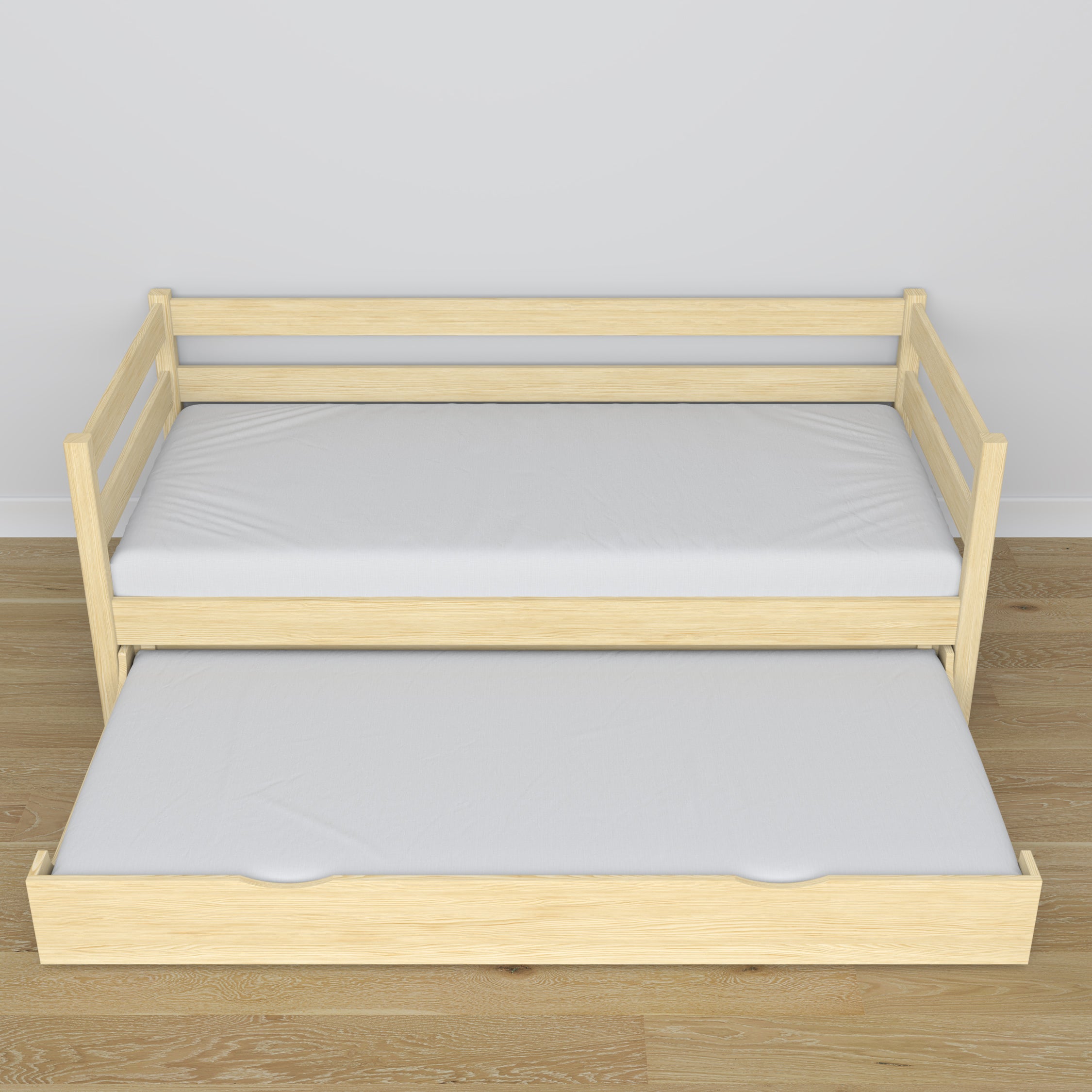 Clear pine sofa bed with mattress drawer made of wood – dimensions, Nizio