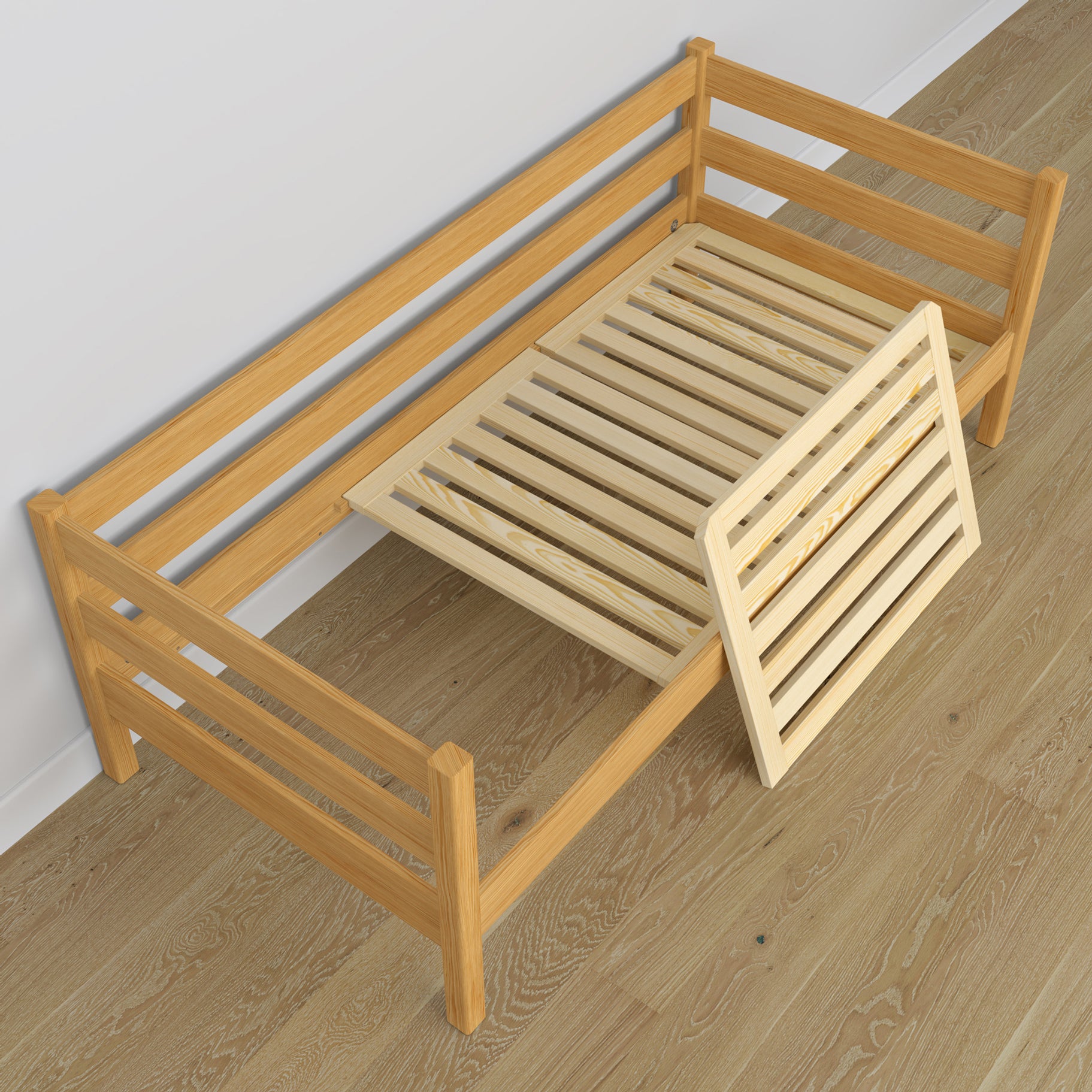 Łóżko sofa z szufladą N01 sosna naturalna – dodatkowy widok, bezpieczna konstrukcja