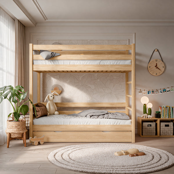 Eichen-Etagenbett mit Matratzenschublade N03 natürliche Eiche