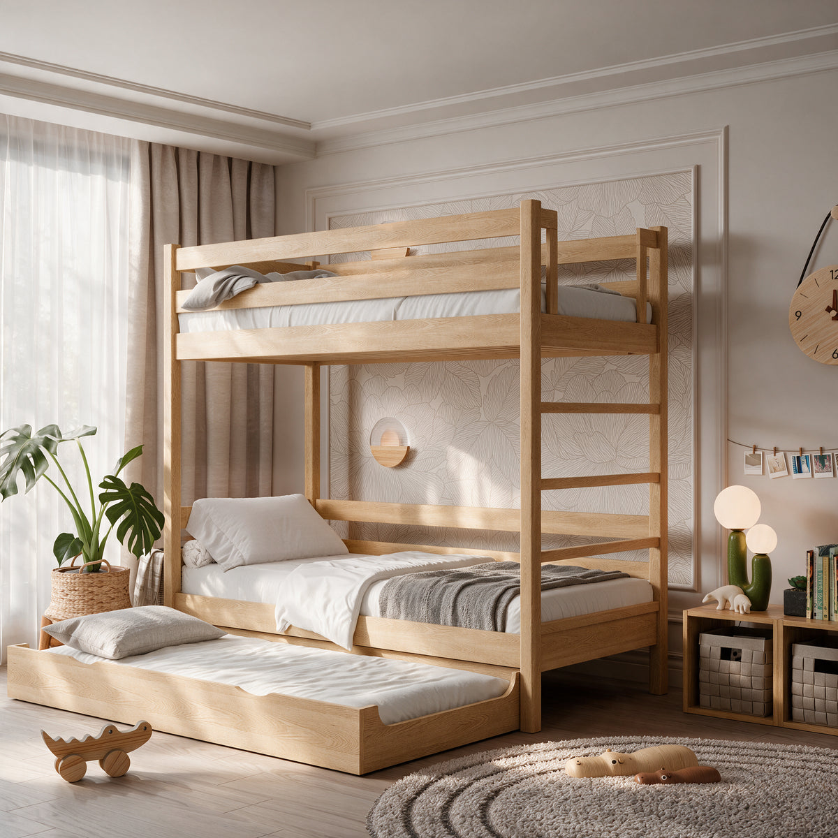 Eichen-Etagenbett mit Matratzenschublade N03 natürliche Eiche