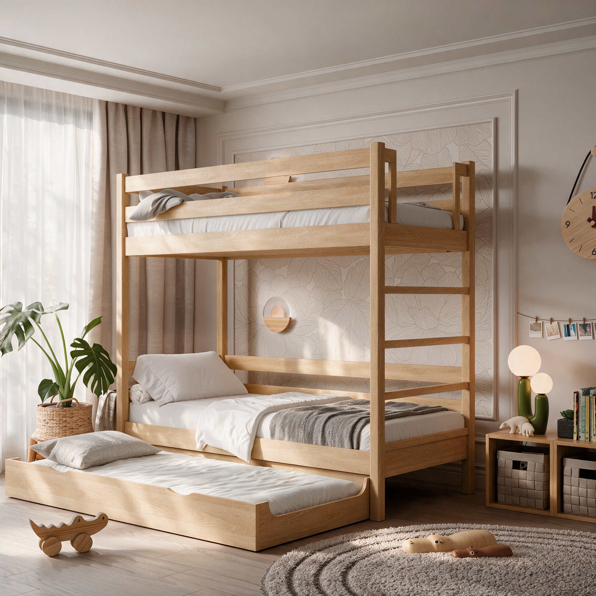 Eichen-Etagenbett mit Matratzenschublade N03 natürliche Eiche