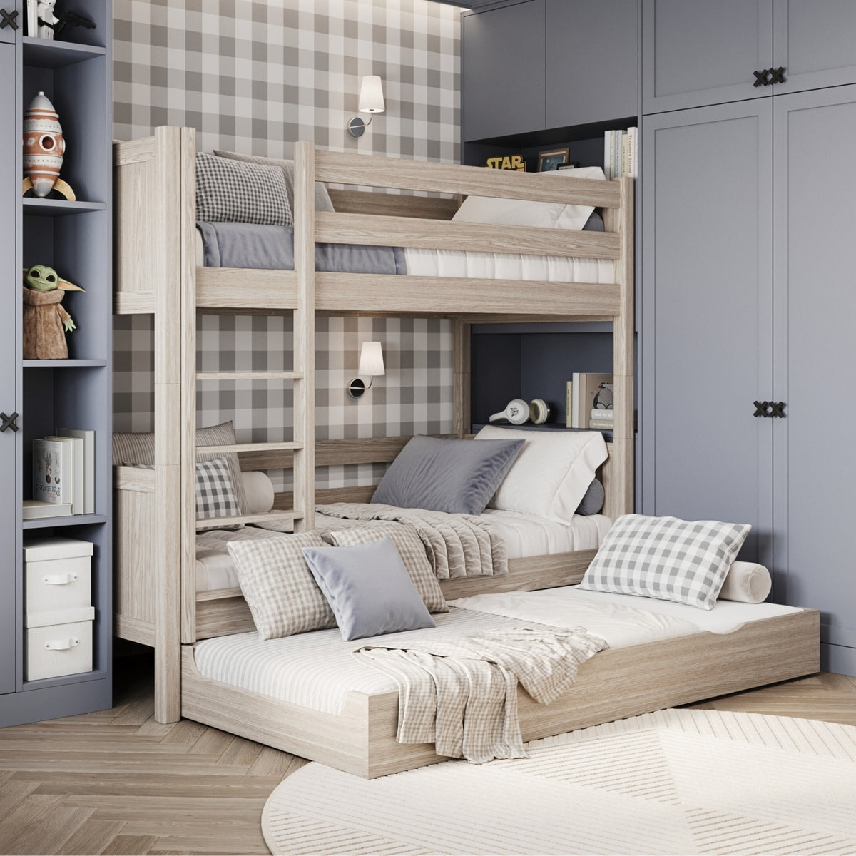 Hochbett mit Schublade für Matratze Eiche gebleicht aus Eiche – Kinderzimmer scandi
