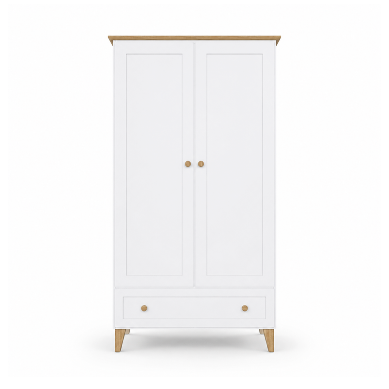 Wooden wardrobe 2D1S Scandi white / natural oak