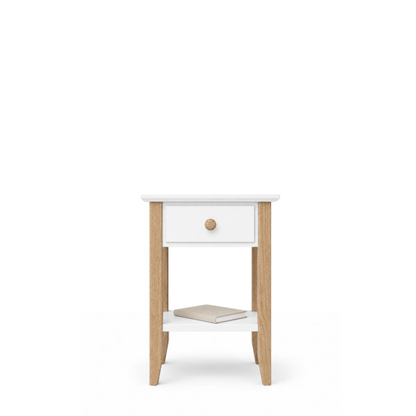 Wooden bedside table 1S N01 Scandi white / natural oak