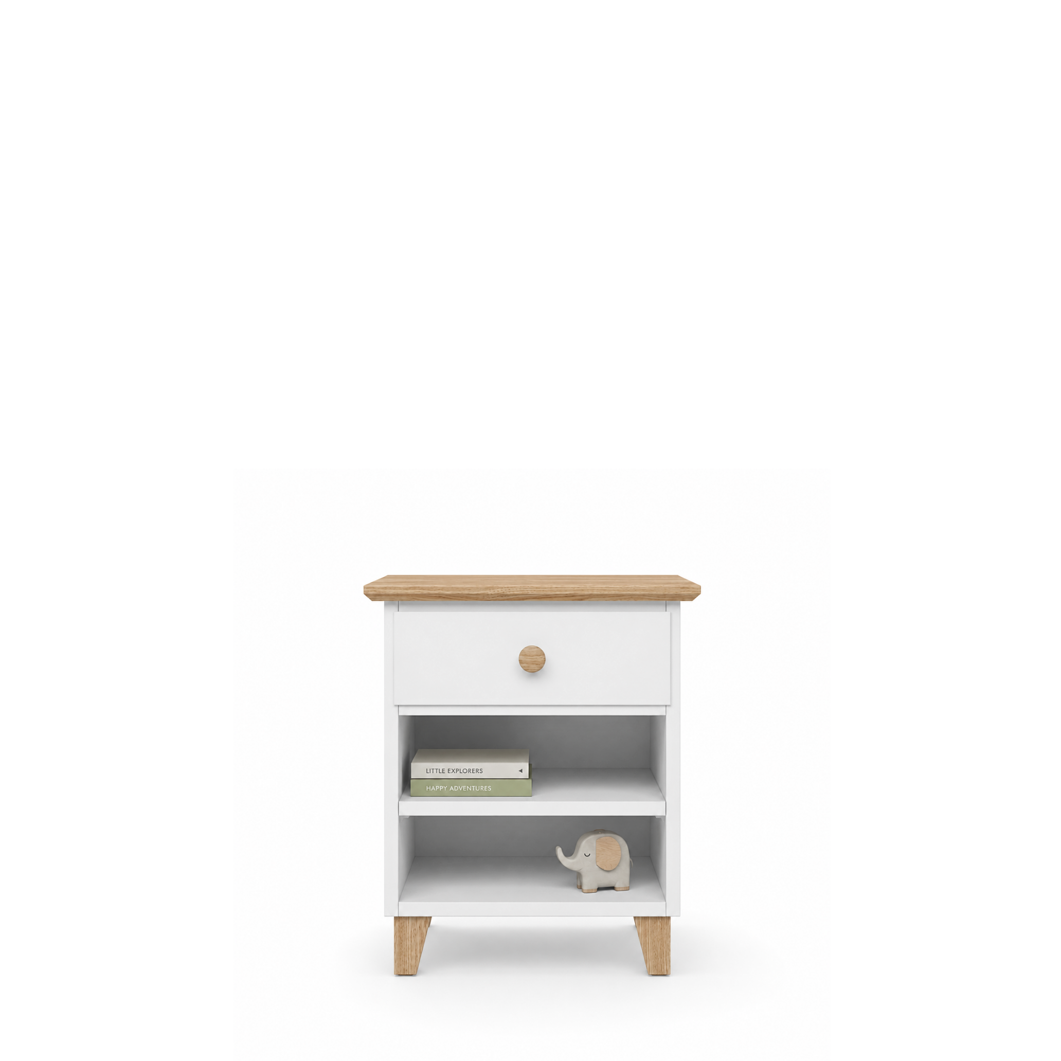 Holznachttisch 1S N02 Scandi weiß / natürliche Eiche