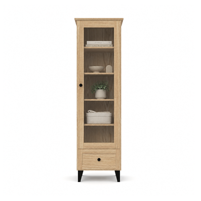 Eichenvitrine 1S 57 Scandi Schwarz / Natureiche