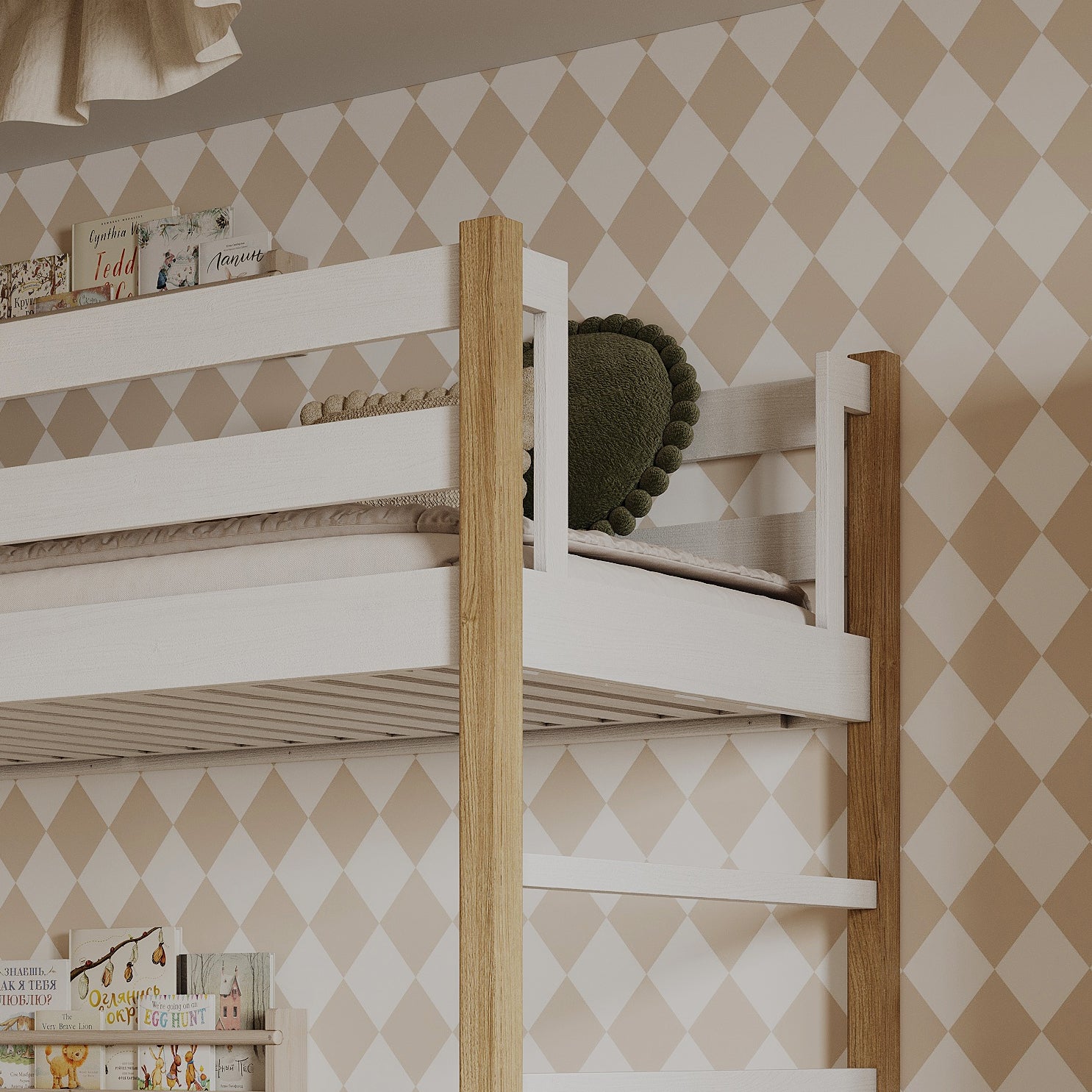 Etagenbett mit Schublade Weiß-Eiche aus Holz – skandinavisches Design, Nizio